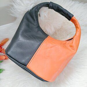 Custom Made Half Black and Half Orange Leather Mini Handbag